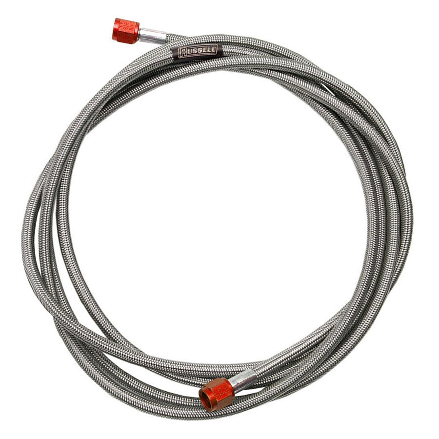 Russell AN Hose Assembly - 12 in Long - 3 AN Hose - 3 AN Straight Female to 3 AN Straight Female - Braided Stainless -