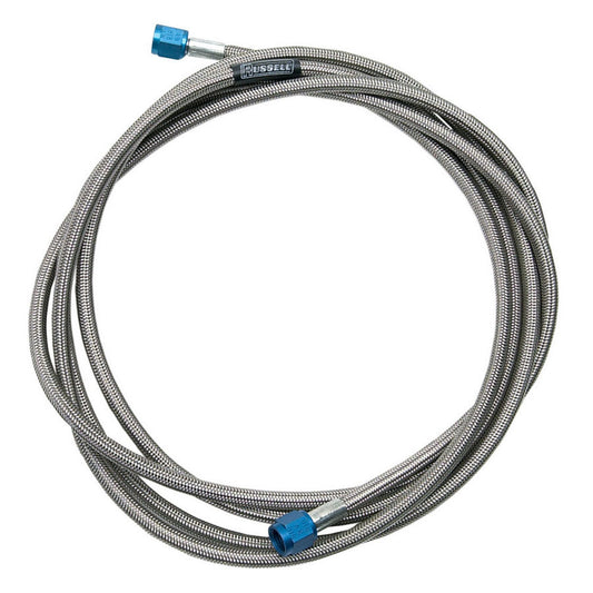 Russell Nitrous Hose - 18 ft Long - 4 AN Hose - 4 AN Straight to 4 AN Straight - Braided Stainless - PTFE - Blue