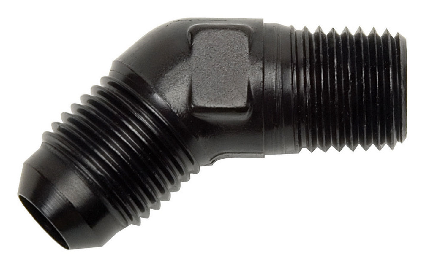 Russell Fitting - Adapter - 45 Degree - 6 AN Male to 1/8 in NPT Male - Aluminum - Black Anodized - Each