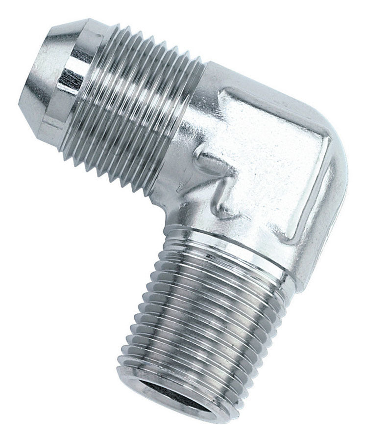 Russell Fitting - Adapter - 90 Degree - 3 AN Male to 1/8 in NPT Male - Stainless - Zinc Oxide - Each