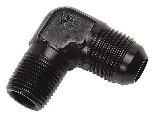 Russell Fitting - Adapter - 90 Degree - 6 AN Male to 1/8 in NPT Male - Aluminum - Black Anodized - Each