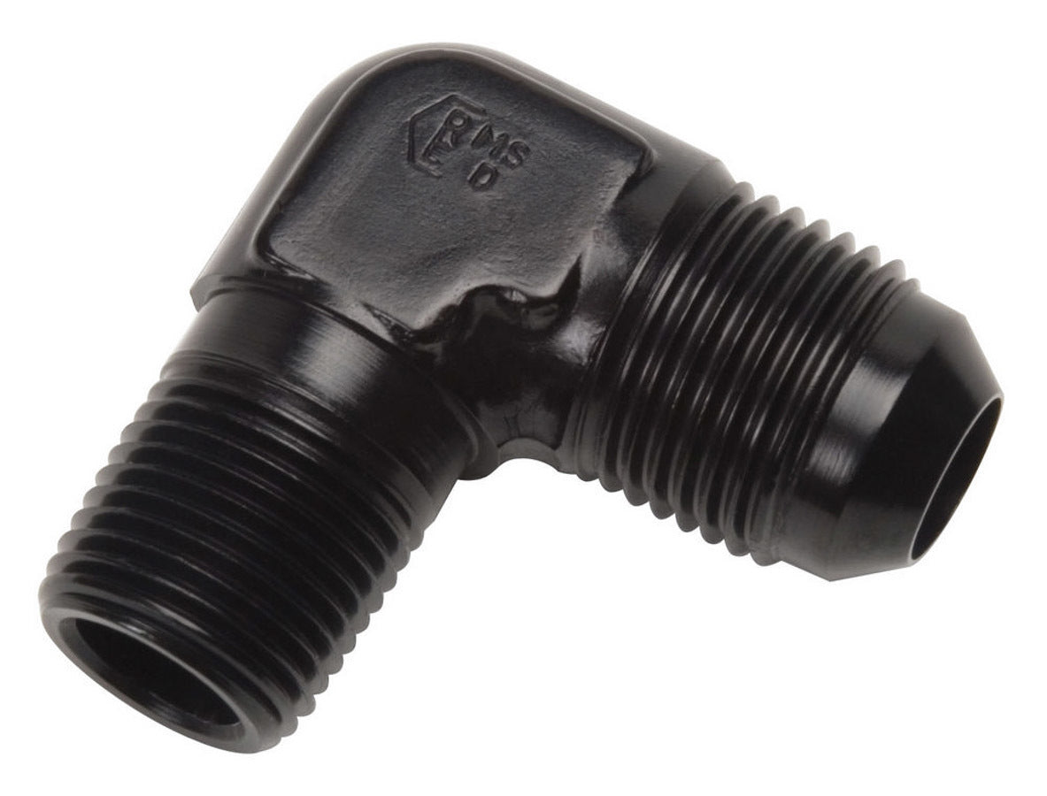 Russell Fitting - Adapter - 90 Degree - 10 AN Male to 1/2 in NPT Male - Aluminum - Black Anodized - Each