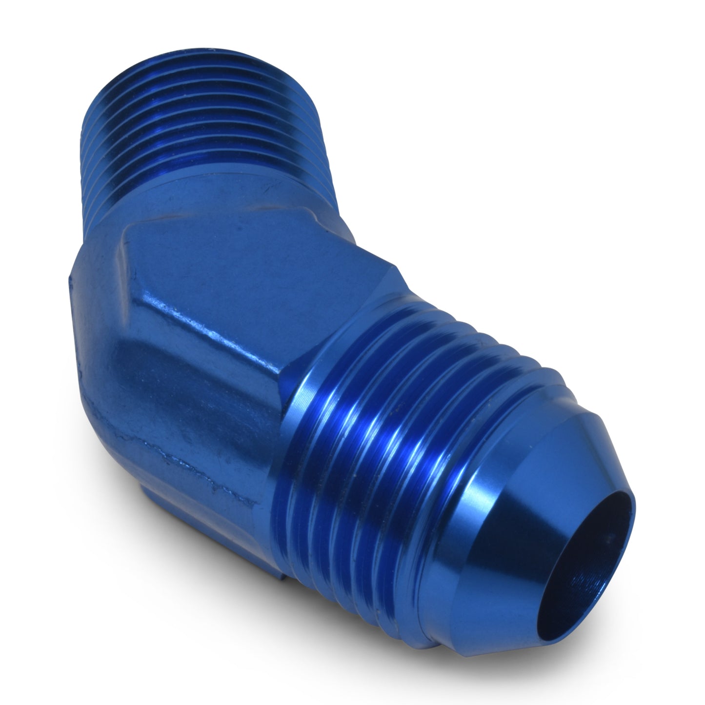 Russell Fitting - Adapter - 45 Degree - 3 AN Male to 1/8 in NPT Male - Aluminum - Blue Anodized - Each