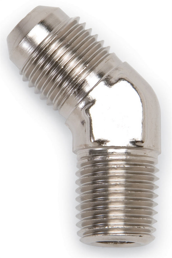 Russell Fitting - Adapter - 45 Degree - 3 AN Male to 1/8 in NPT Male - Aluminum - Nickel Anodized - Each