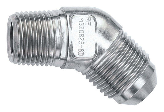 Russell Fitting - Adapter - 45 Degree - 3 AN Male to 1/8 in NPT Male - Stainless - Zinc Oxide - Each
