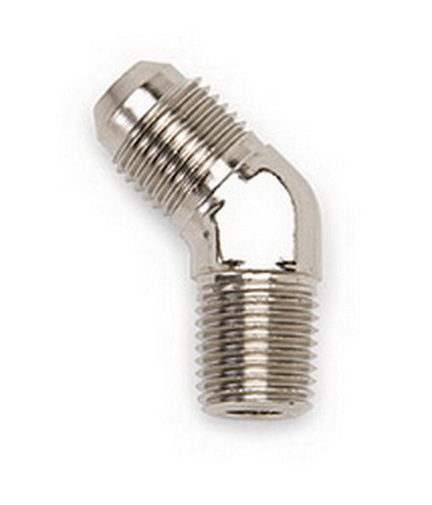 Russell Fitting - Adapter - 45 Degree - 6 AN Male to 1/4 in NPT Male - Aluminum - Nickel Anodized - Each