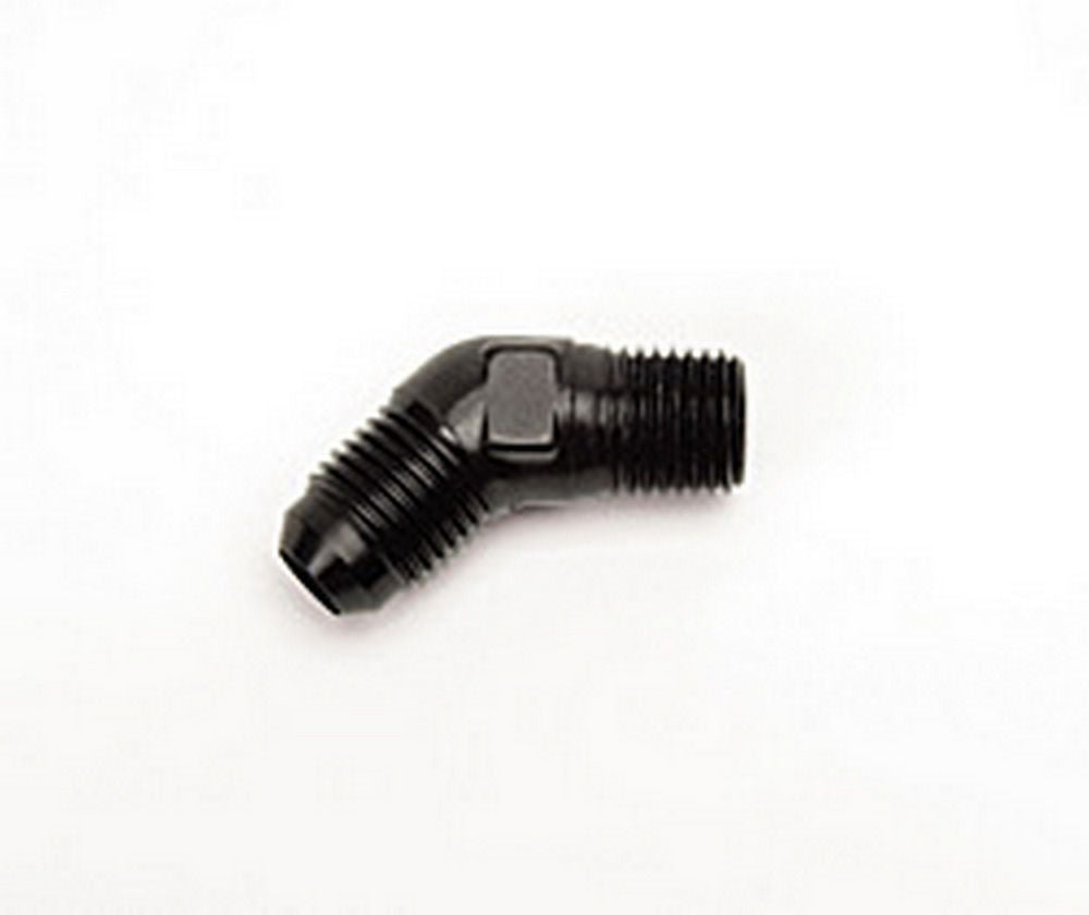 Russell Fitting - Adapter - 45 Degree - 6 AN Male to 1/4 in NPT Male - Aluminum - Black Anodized - Each