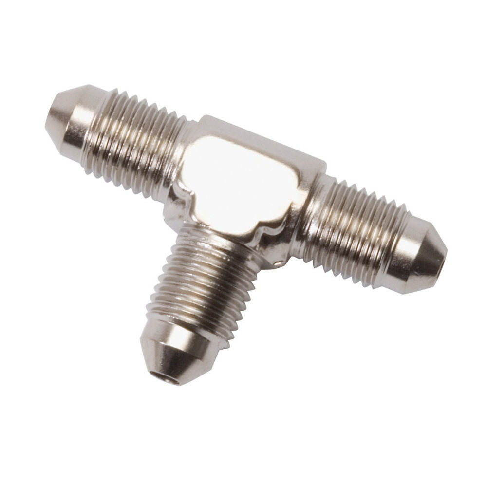 Russell Fitting - Adapter Tee - 6 AN Male x 6 AN Male x 6 AN Male - Aluminum - Nickel Anodized - Each