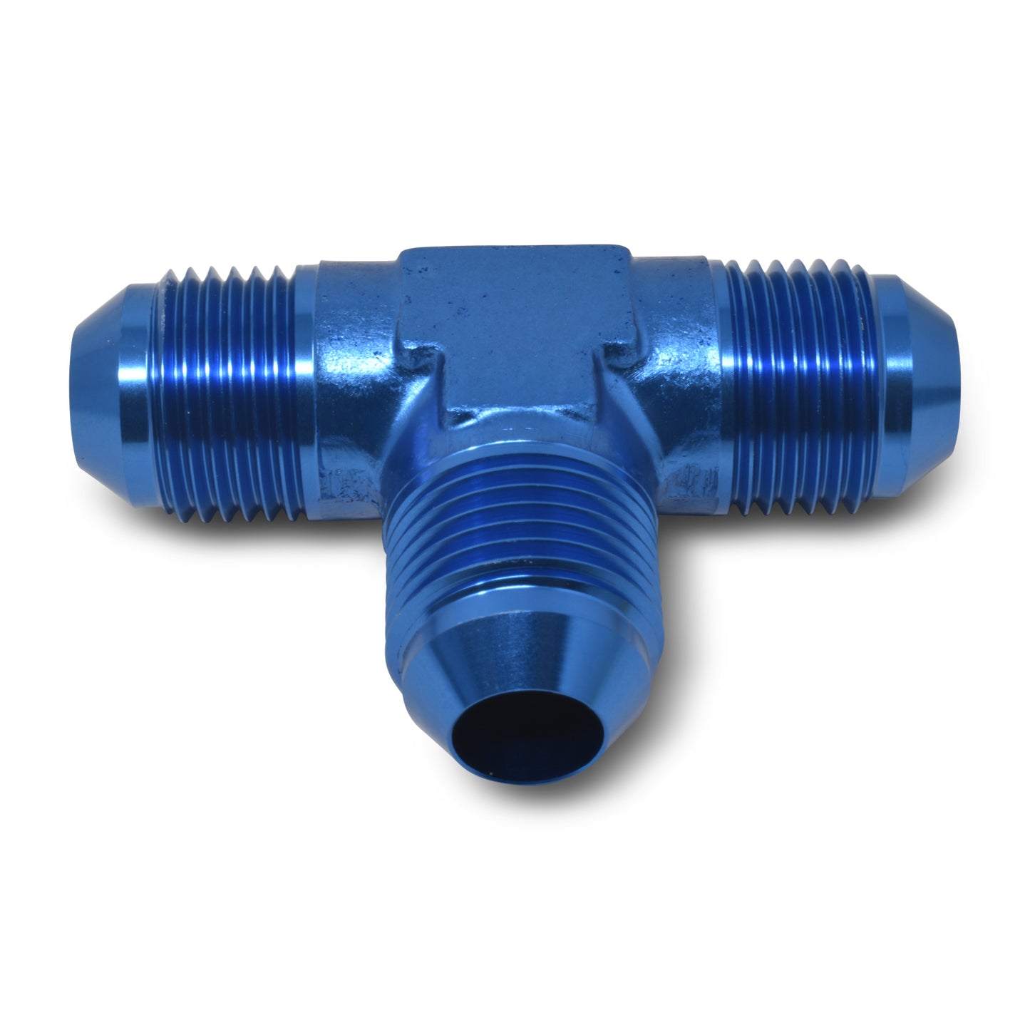 Russell Fitting - Adapter Tee - 8 AN Male x 8 AN Male x 8 AN Male - Aluminum - Blue Anodized - Each