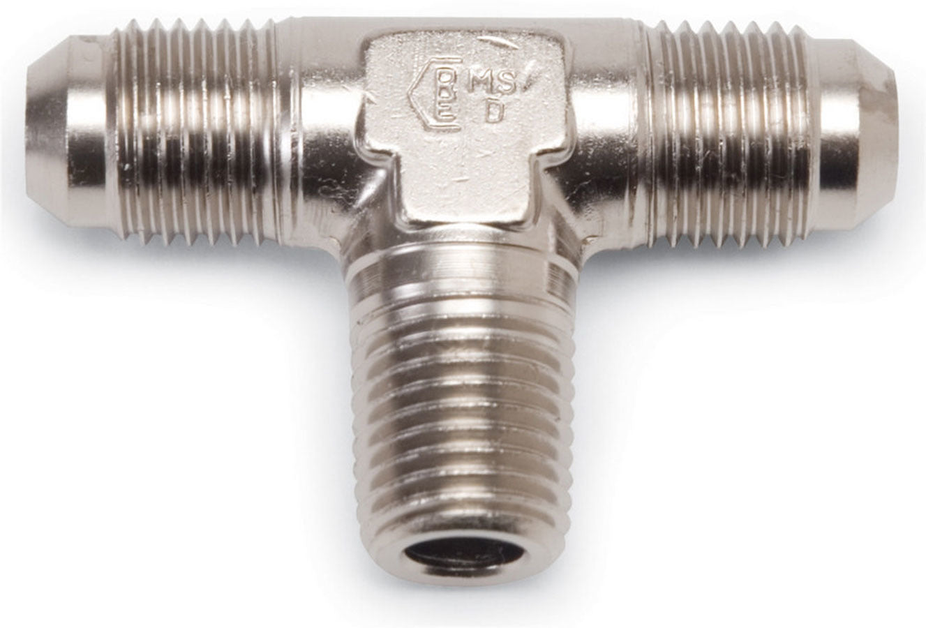 Russell Fitting - Adapter Tee - 3 AN Male x 3 AN Male x 1/8 in NPT Male - Aluminum - Nickel Anodized - Each