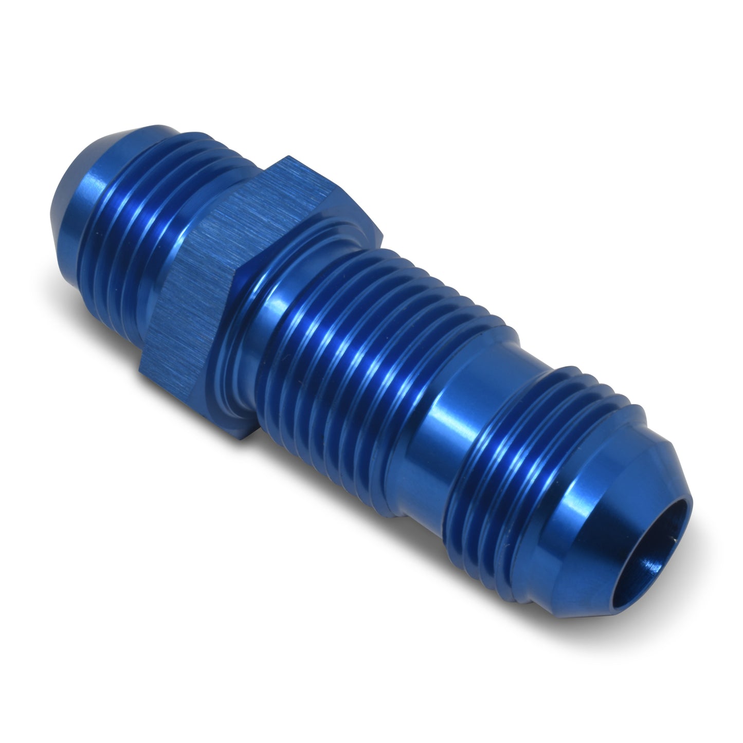 Russell Fitting - Bulkhead - Straight - 4 AN Male to 4 AN Male Bulkhead - Aluminum - Blue Anodized - Each