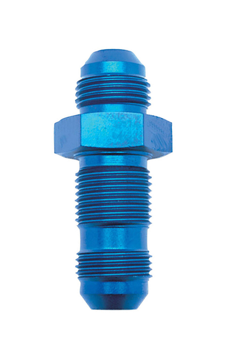 Russell Fitting - Bulkhead - Straight - 6 AN Male to 6 AN Male Bulkhead - Aluminum - Blue Anodized - Each