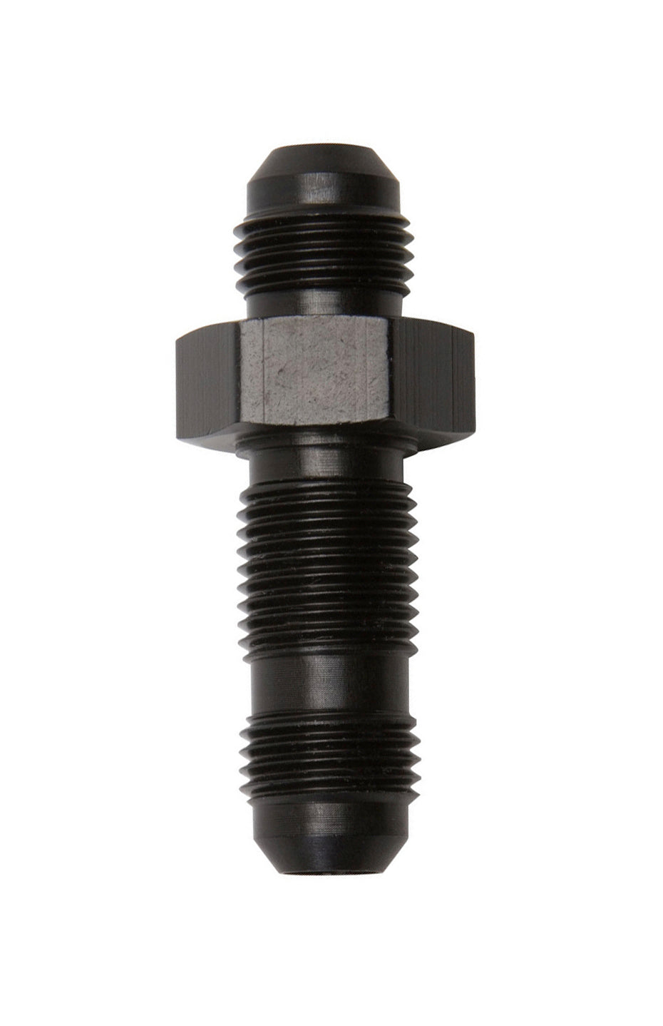 Russell Fitting - Bulkhead - Straight - 6 AN Male to 6 AN Male Bulkhead - Aluminum - Black Anodized - Each