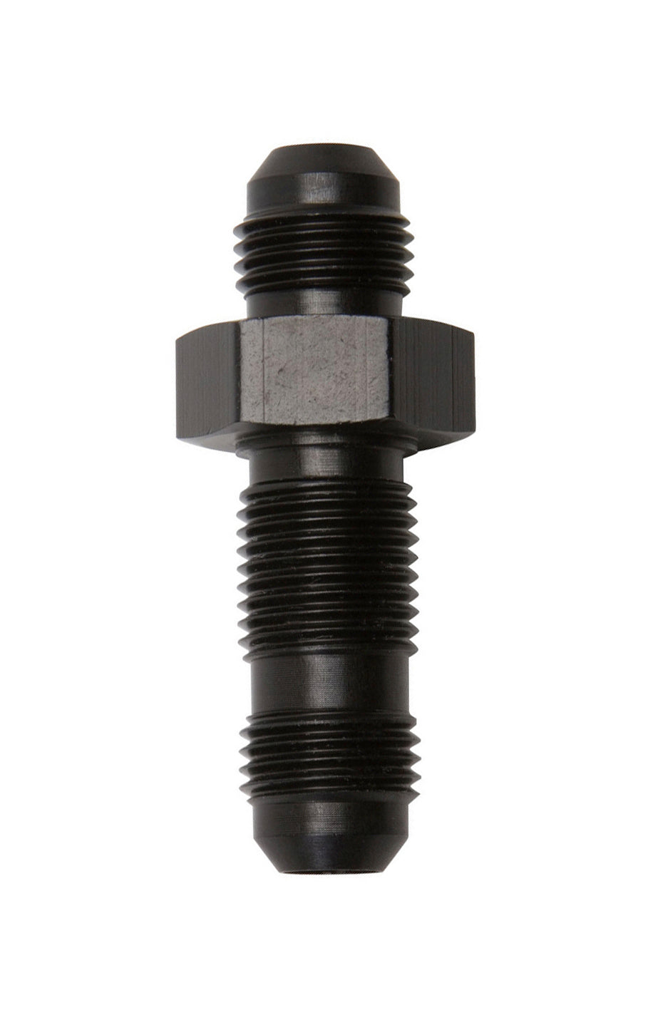 Russell Fitting - Bulkhead - Straight - 8 AN Male to 8 AN Male Bulkhead - Aluminum - Black Anodized - Each
