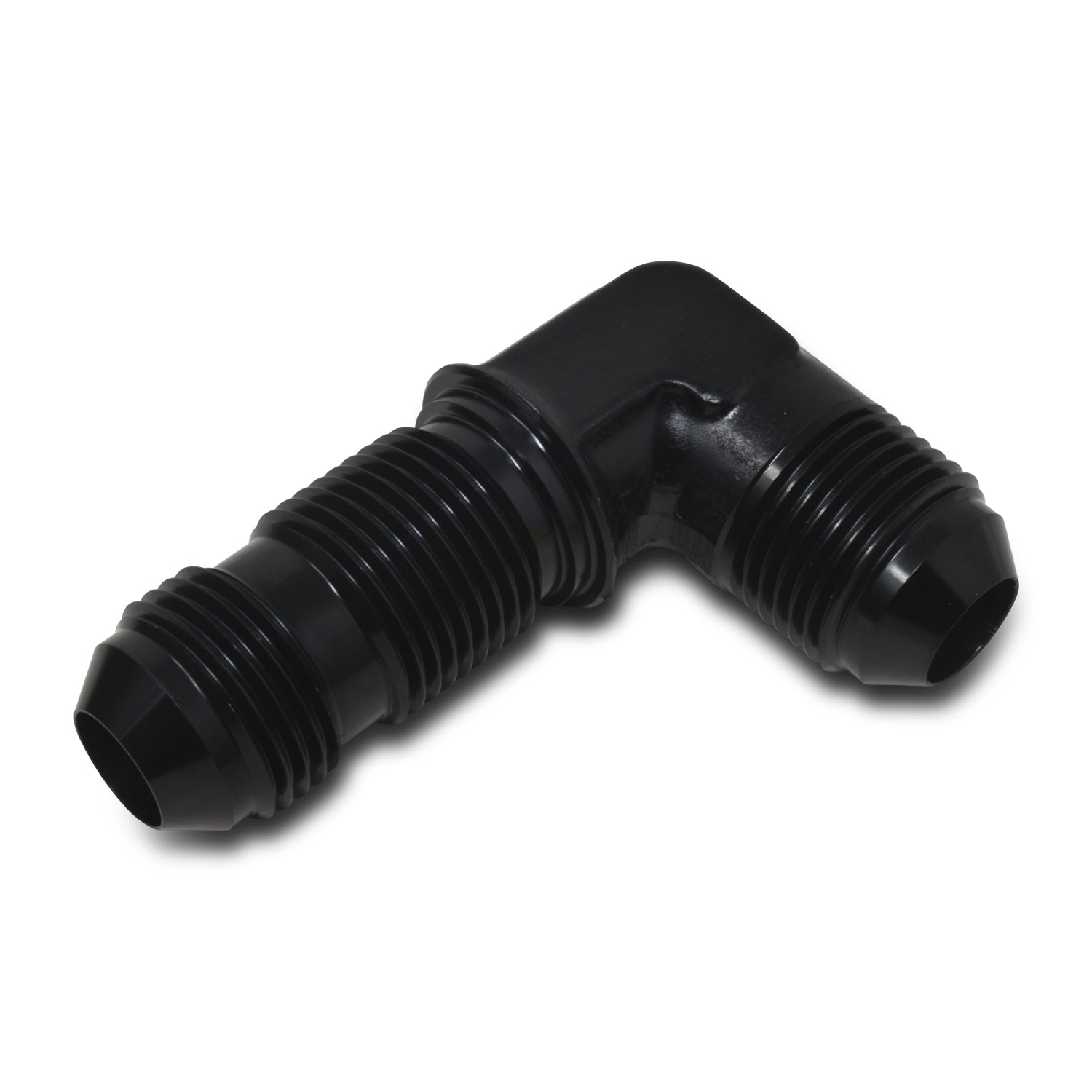 Russell Fitting - Bulkhead - 90 Degree - 8 AN Male to 8 AN Male Bulkhead - Aluminum - Black Anodized - Each
