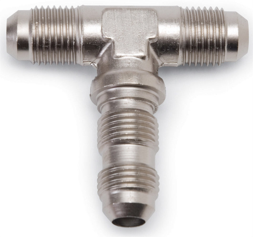 Russell Fitting - Bulkhead Tee - 3 AN Male x 3 AN Male - 3 AN Male Bulkhead - Aluminum - Nickel Anodized - Each