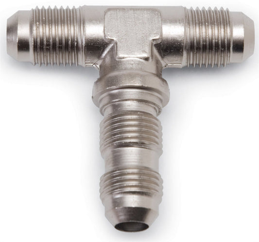 Russell Fitting - Bulkhead Tee - 3 AN Male x 3 AN Male - 3 AN Male Bulkhead - Aluminum - Nickel Anodized - Each