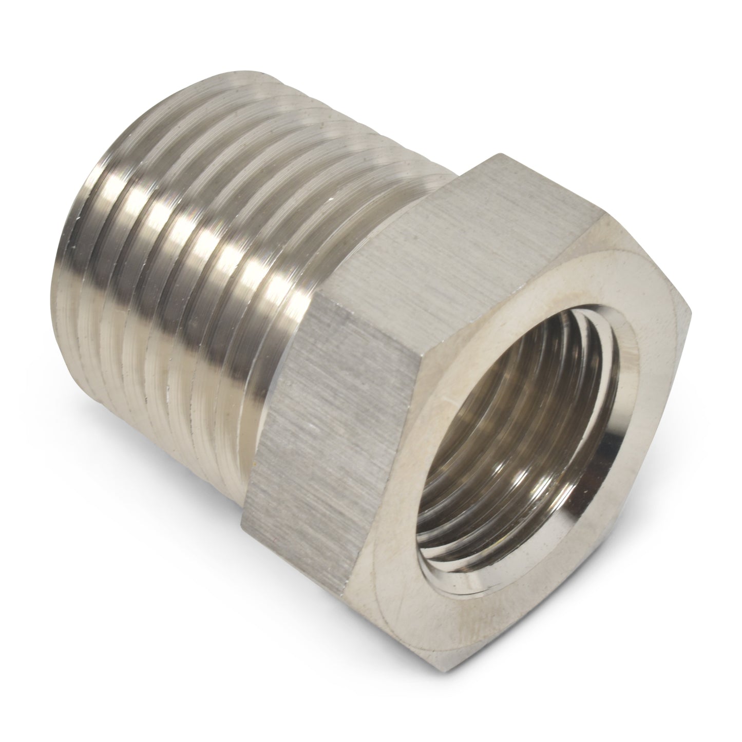Russell Fitting - Bushing - 1/2 in NPT Male to 3/8 in NPT Female - Aluminum - Nickel Anodized - Each