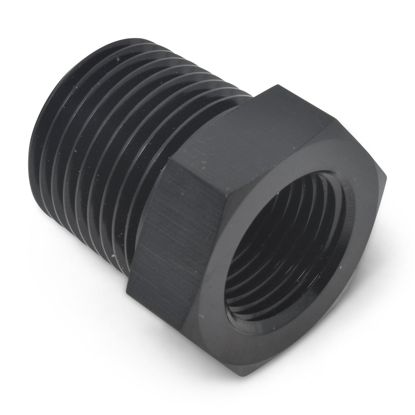 Russell Fitting - Bushing - 1/2 in NPT Male to 3/8 in NPT Female - Aluminum - Black Anodized - Each