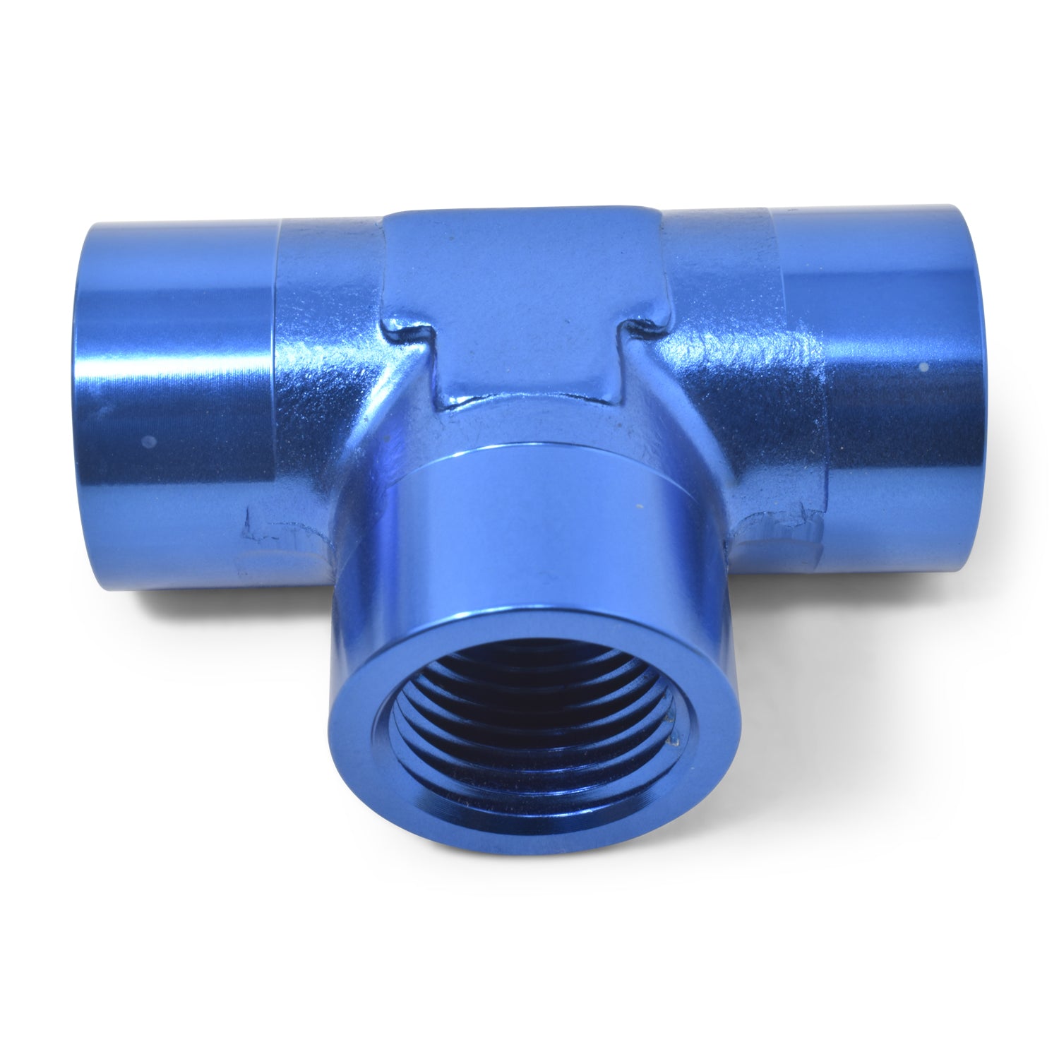 Russell Fitting - Adapter Tee - 1/8 in NPT Female x 1/8 in NPT Female x 1/8 in NPT Female - Aluminum - Blue Anodized -