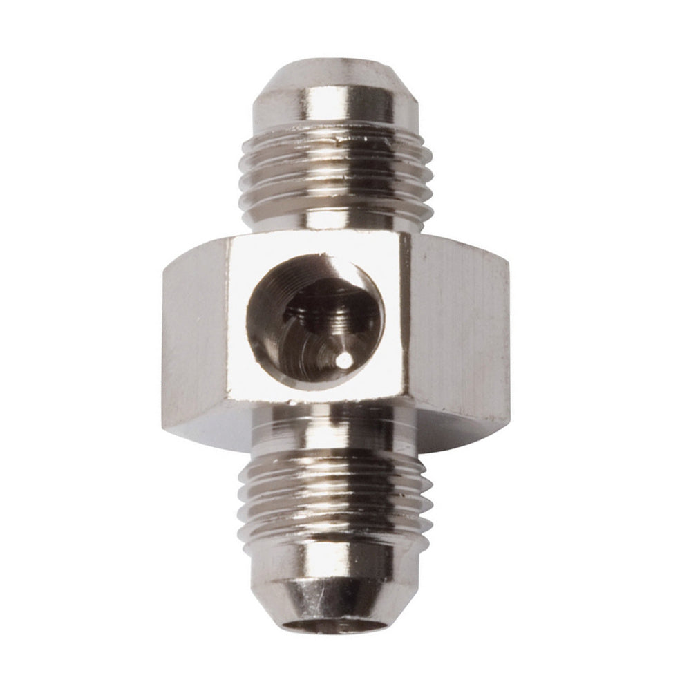 Russell Fitting - Gauge Adapter - Straight - 6 AN Male to 6 AN Male - 1/8 in NPT Gauge Port - Aluminum - Nickel
