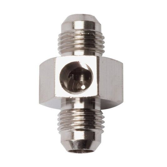 Russell Fitting - Gauge Adapter - Straight - 6 AN Male to 6 AN Male - 1/8 in NPT Gauge Port - Aluminum - Nickel