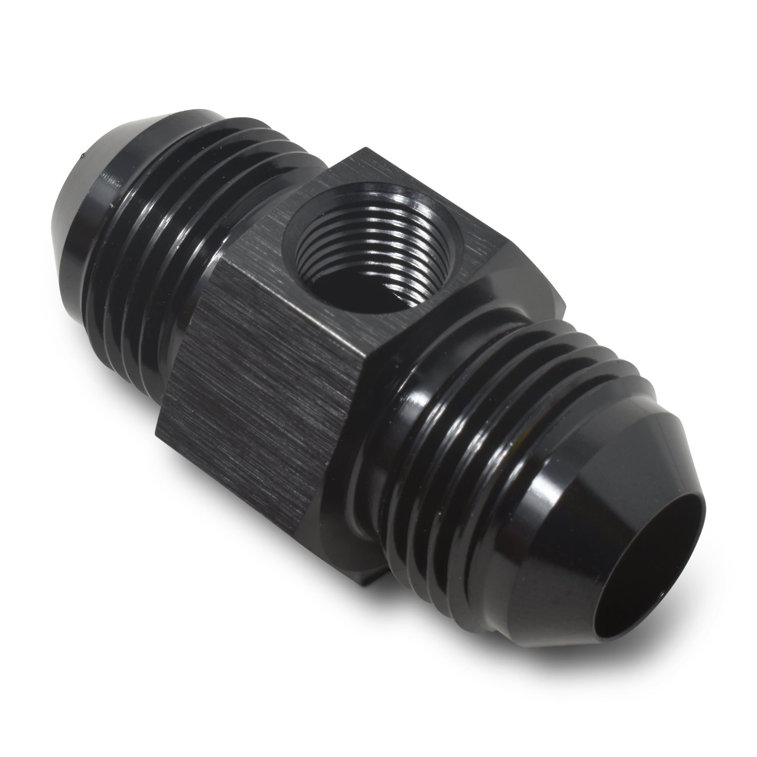 Russell Fitting - Gauge Adapter - Straight - 8 AN Male to 8 AN Male - 1/8 in NPT Gauge Port - Aluminum - Black