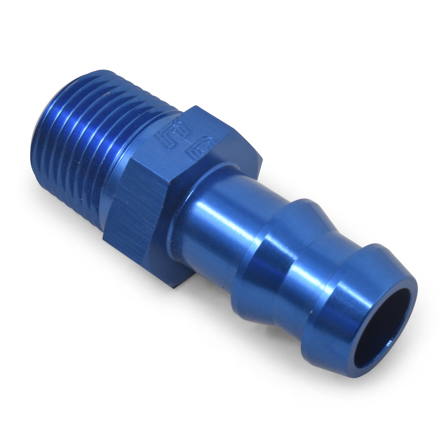 Russell Fitting - Adapter - Straight - 3/8 in Hose Barb to 3/8 in NPT Male - Aluminum - Blue Anodized - Each