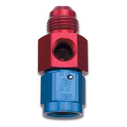 Russell Fitting - Gauge Adapter - Straight - 4 AN Female to 4 AN Male - 1/8 in NPT Gauge Port - Aluminum - Blue / Red