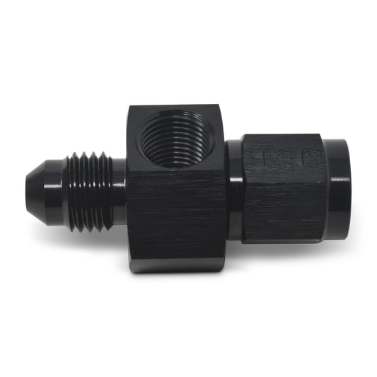 Russell Fitting - Gauge Adapter - Straight - 4 AN Female to 4 AN Male - 1/8 in NPT Gauge Port - Aluminum - Black