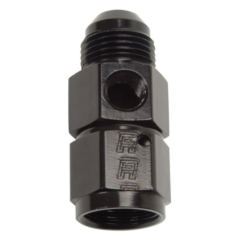 Russell Fitting - Gauge Adapter - Straight - 6 AN Female to 6 AN Male - 1/8 in NPT Gauge Port - Aluminum - Black