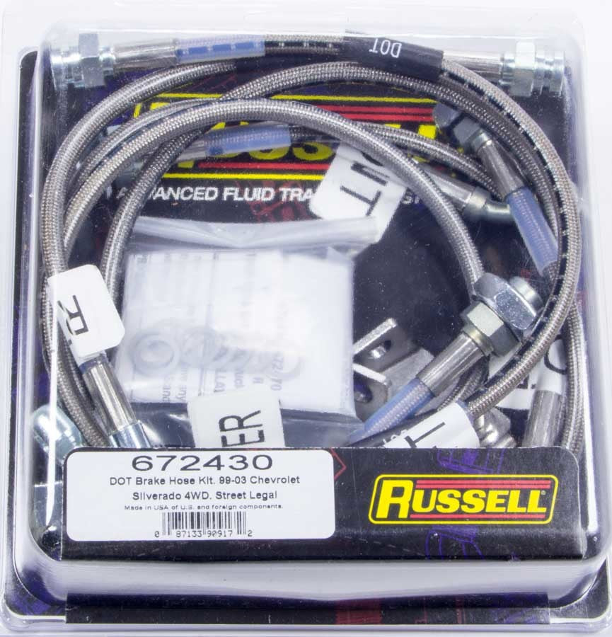 Russell Brake Hose Kit - Street Legal - DOT Approved - Braided Stainless - GM Truck 1999-2005 - Kit