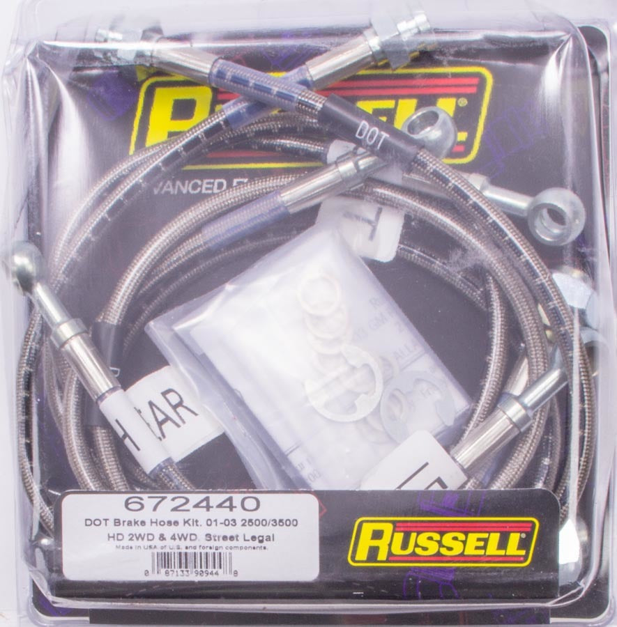 Russell Brake Hose Kit - Street Legal - DOT Approved - Braided Stainless - GM HD Truck 2001-06 - Kit