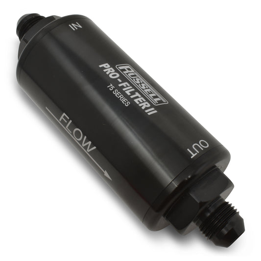 Russell Fuel Filter - 75 Series Pro-Filter II - In-Line - 100 Micron - 8 AN Male Inlet - 8 AN Male Outlet - Aluminum -