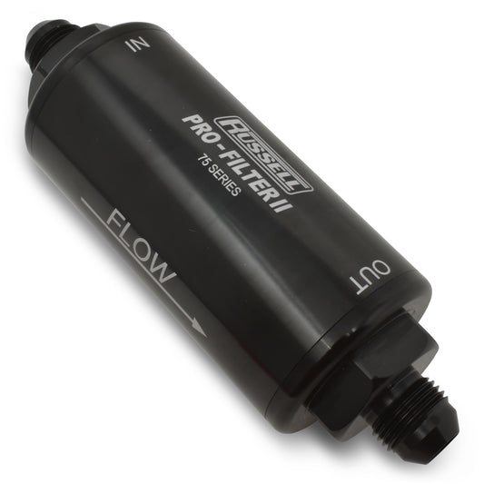 Russell Fuel Filter - 75 Series Pro-Filter II - In-Line - 100 Micron - 10 AN Male Inlet - 10 AN Male Outlet - Aluminum
