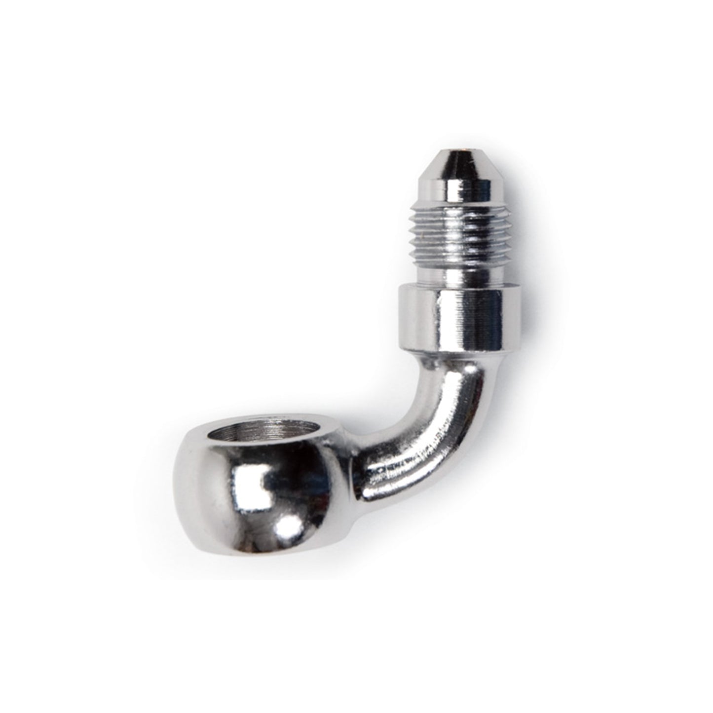 Russell Fitting - Adapter - 90 Degree - 3 AN Male to 10 mm Banjo - Stainless - Chrome Plated - Each