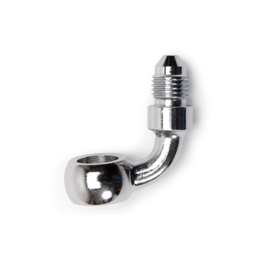 Russell Fitting - Adapter - 90 Degree - 3 AN Male to 10 mm Banjo - Stainless - Chrome Plated - Each
