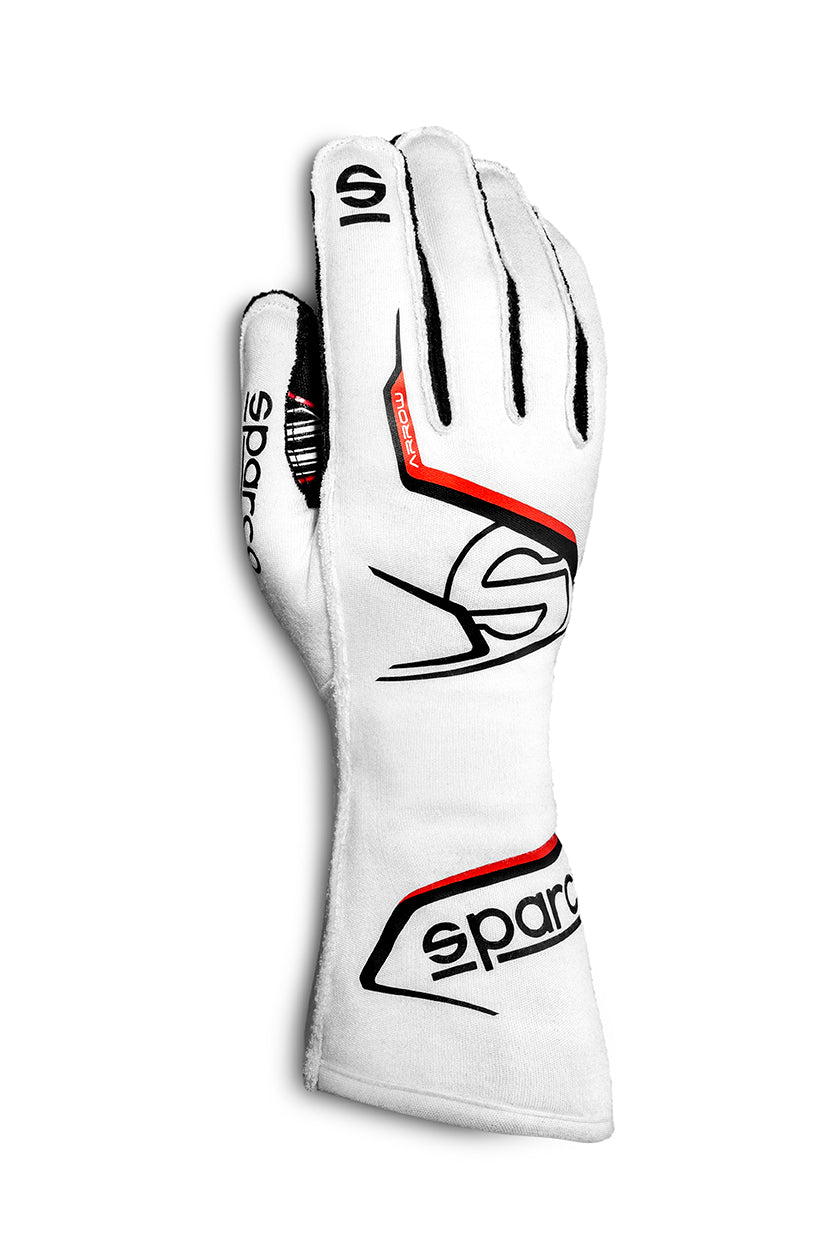 Sparco Driving Gloves - Arrow - SFI 3.3/5 - FIA Approved - Single Layer - Fire Retardant Fabric - White - Medium - Pair