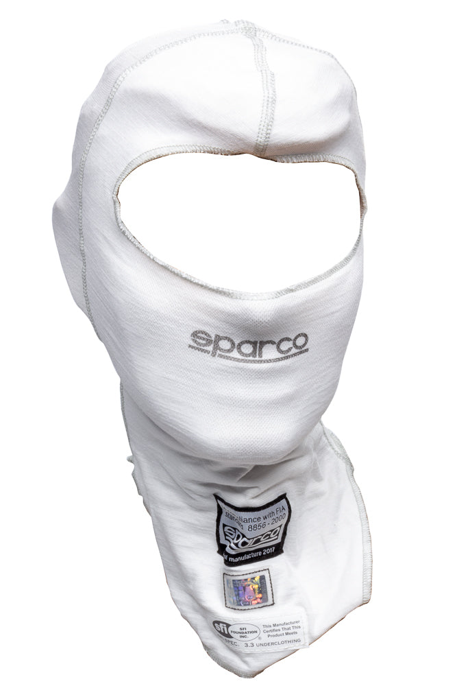 Sparco Head Sock - Hood Shield RW-9 - Single Eyeport - SFI 3.3 - Singler Layer - Nomex - White - One Size Fits All -