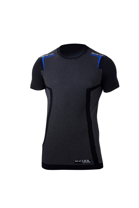 Sparco Underwear Top - K-Carbon - Karting - Short Sleeve - Crewneck - Nylon - Black / Blue - X-Large - Each