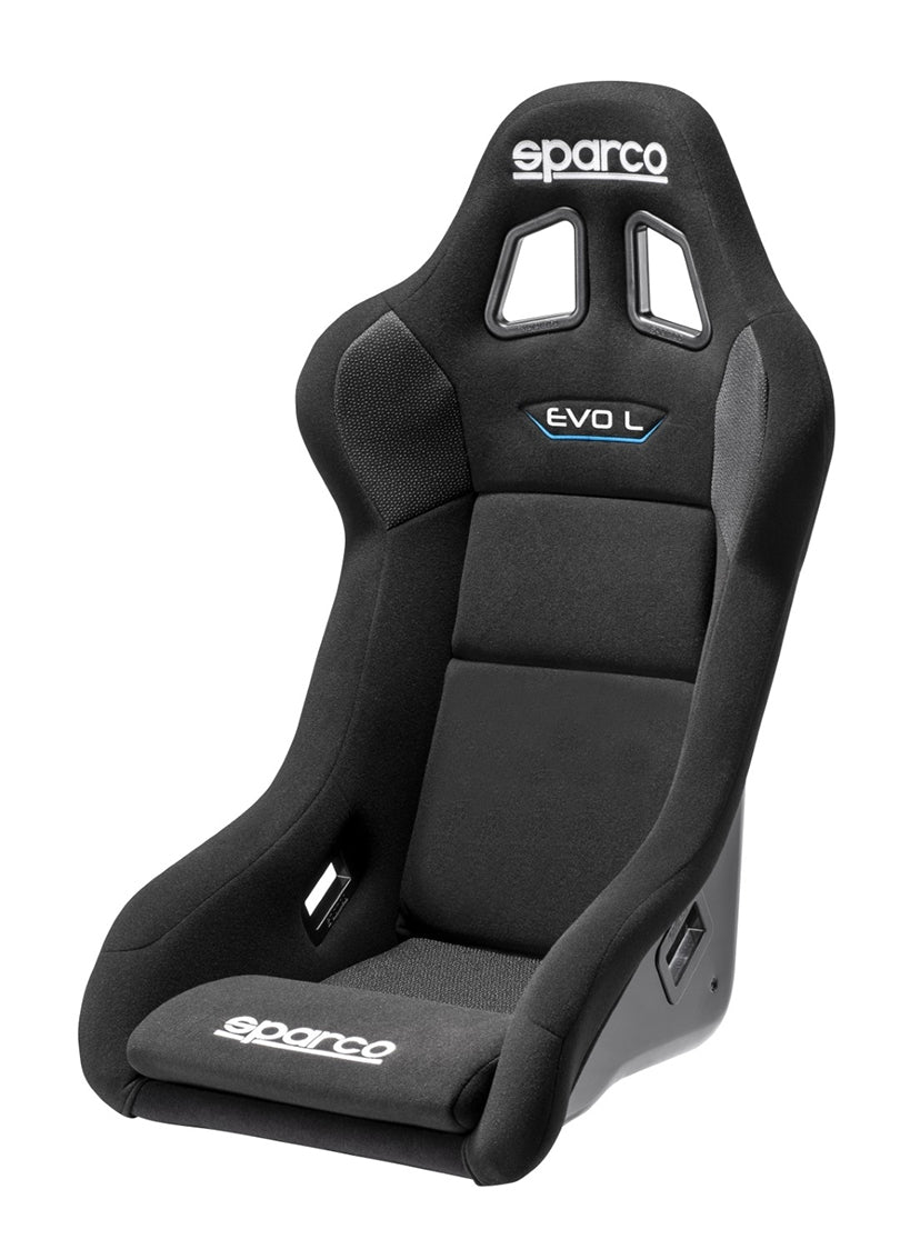 Sparco Seat - EVO Large QRt - Non-Reclining - FIA Approved - Side Bolsters - Harness Openings - Fiberglass Composite -