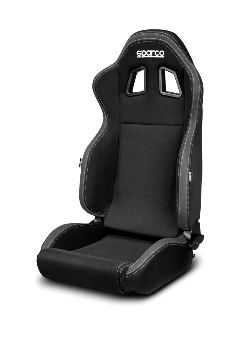Sparco Seat - R100 - Reclining - Side Bolsters - Harness Openings - Fiberglass Composite - Fabric - Black / Gray - Each