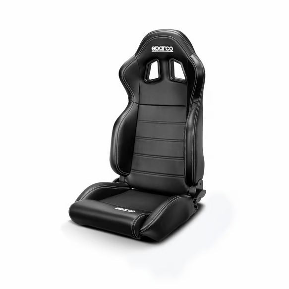 Sparco Seat - R100 - Reclining - Side Bolsters - Harness Openings - Fiberglass Composite - Fabric - Black - Each