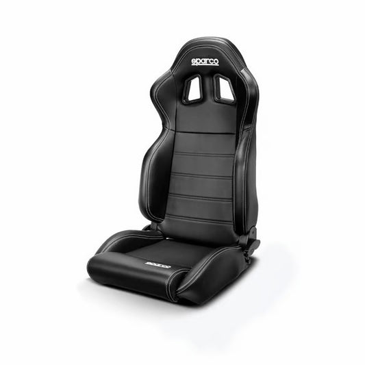 Sparco Seat - R100 - Reclining - Side Bolsters - Harness Openings - Fiberglass Composite - Fabric - Black - Each