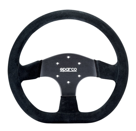 Sparco Steering Wheel - R 353 - 330 Diameter - D-Shaped - 36 mm Dish - 3-Spoke - Black Suede Grip - Aluminum - Black