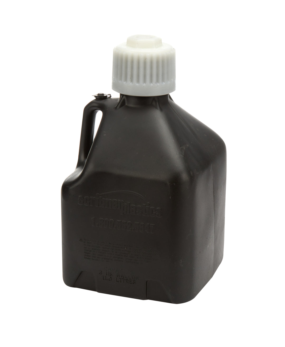 Scribner Utility Jug - 3 gal - 9.5 x 9.5 x 16 in Tall - Gasket Seal Cap - Flip-Up Vent - Square - Plastic - Black - Each
