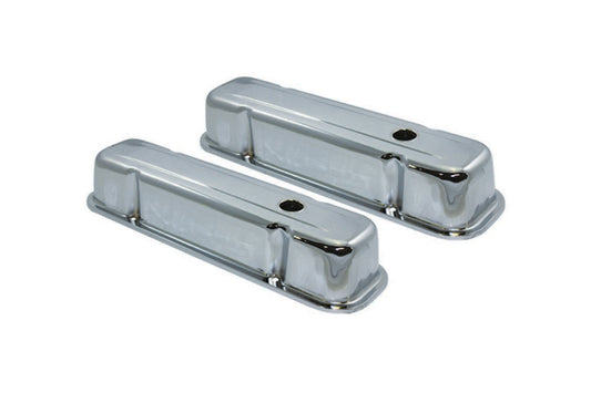 Specialty Products Company Valve Cover - Tall - Baffled - Breather Holes - Steel - Chrome - Pontiac V8 - Pair
