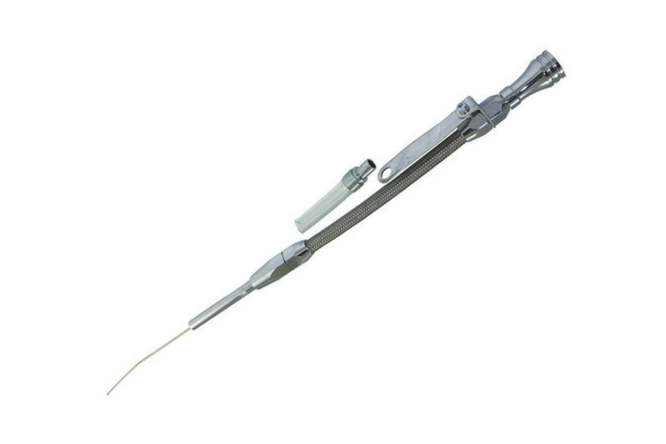 Specialty Products Company Engine Oil Dipstick - Flexible - Block Mount - Braided Stainless - Aluminum - Chrome -