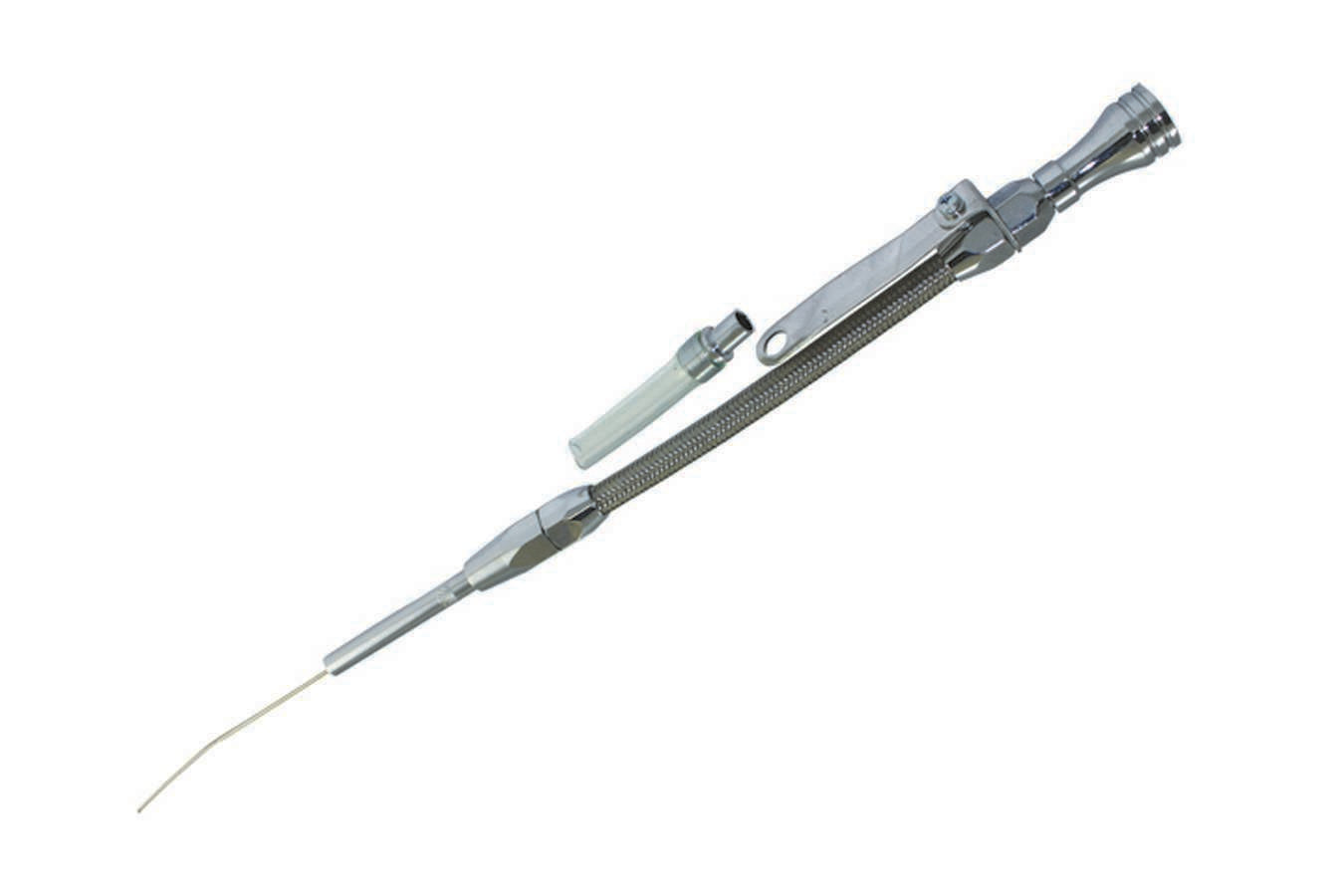 Specialty Products Company Engine Oil Dipstick - Flexible - Block Mount - Braided Stainless - Aluminum - Chrome -
