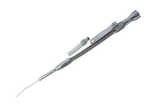 Specialty Products Company Engine Oil Dipstick - Flexible - Block Mount - Braided Stainless - Aluminum - Chrome -